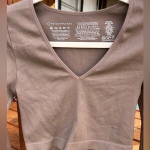 Primark Taupe V-Neck Ribbed Top